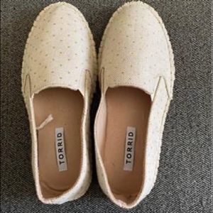 Tan and Gold Polka Dot Espadrille Flats